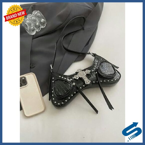 Y2K Studded Crossbody Shoulder Bag PU Leather Punk Style - Picture 3 of 7